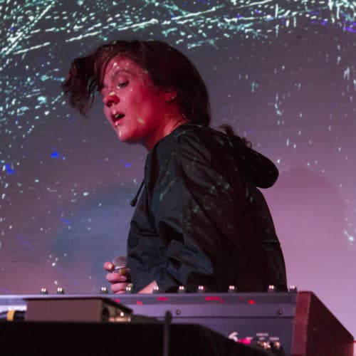 Jessy Lanza dances while creating beats on the spot during her set at Camp Wavelength (Photo: Nicole Di Donato).